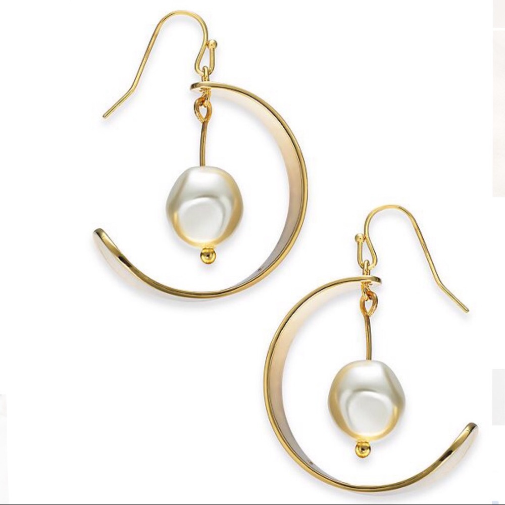 Gold Hoop Pearl Drop Earrings
